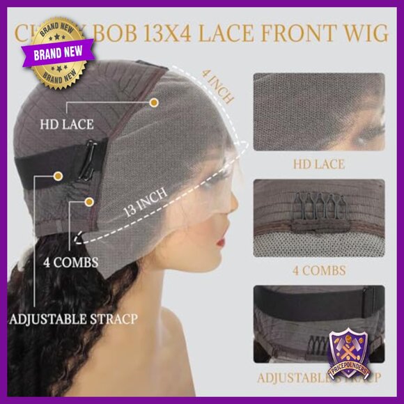 13x4 Lace Front Wig Human Hair Short Bob Deep Wave Glueless Pre Plucked